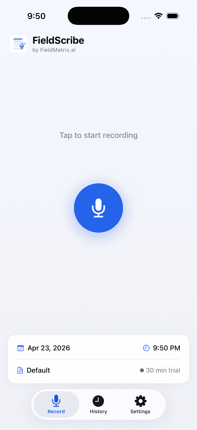 FieldScribe Record — Dictate service notes